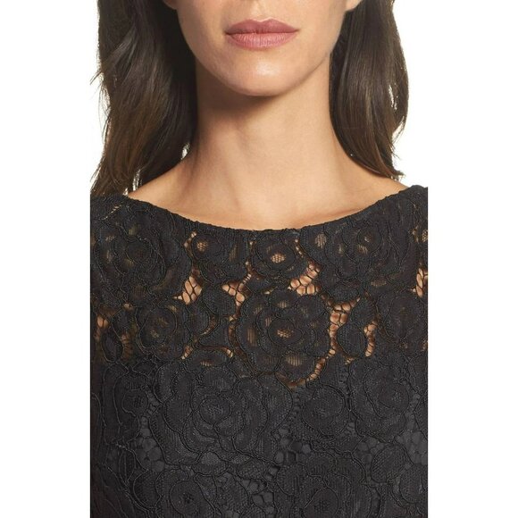 Ellen Tracy Arcadia Print Black Lace Pink Blue Floral Fit and Flare Midi Dress - Picture 13 of 13